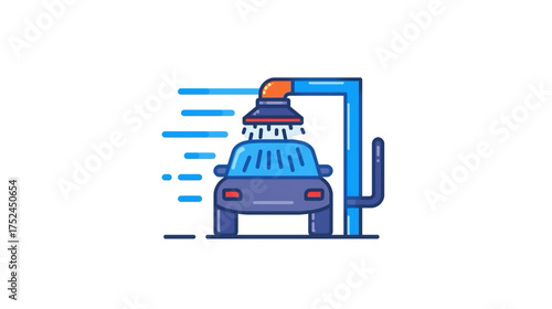 Modern Line Style Automobile Under Washing Water Spray Station Icon