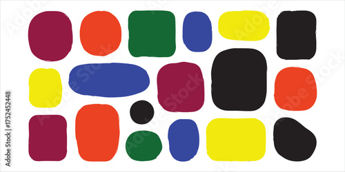 Colorful abstract shapes, creating a playful and modern design with a variety of colors and rounded geometric forms