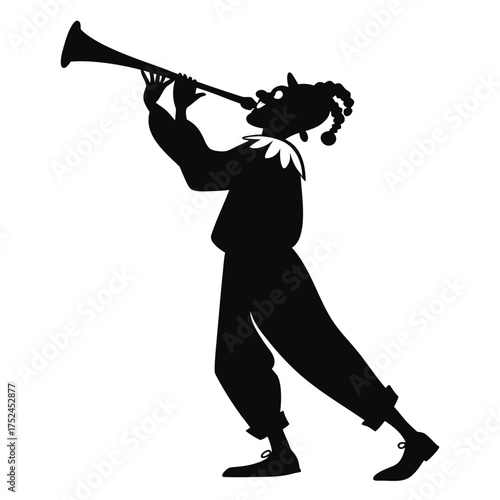 Clown blowing horn silhouette