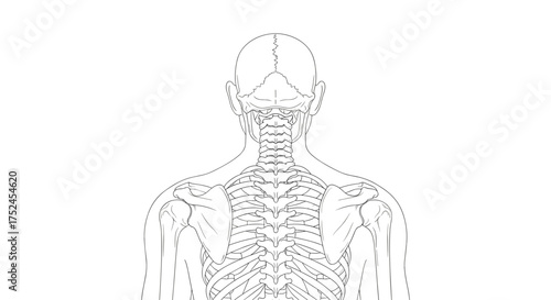 Anatomical illustration of a human back showing the spine and ribs