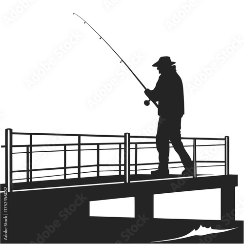 Fisherman standing on pier silhouette