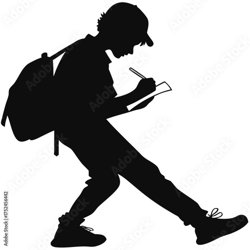 Student taking notes silhouette