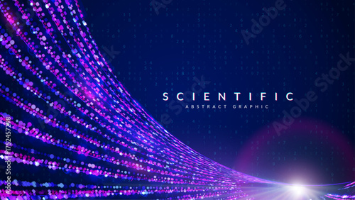 Scientific Research Background. Blue Tech Cosmos Bg. Space Network. Chemistry Background With Pharmaceutical Element And Light. Abstract Data Science Pattern With Dots.
