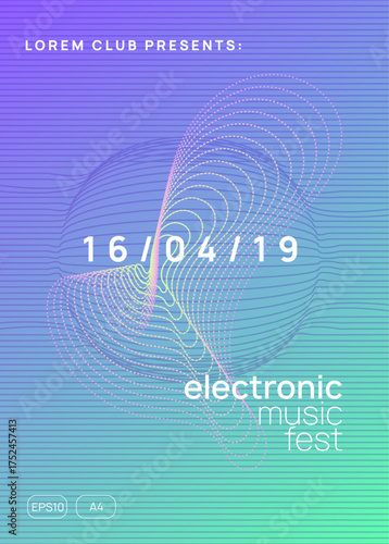 Edm Event. Psychedelic Beat Illustration. Party Flyer. Concert Cover. Discotheque Festival Element. Blue Techno Banner. Violet Dj Poster. Pink Edm Event
