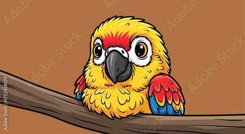 Cute Baby Parrot Perched on a Branch.