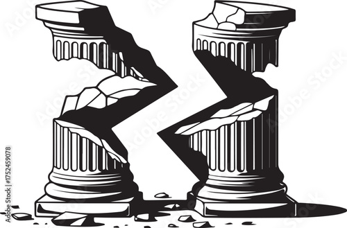 Broken Ancient Greek Column Fragmented into Two Pieces architecture