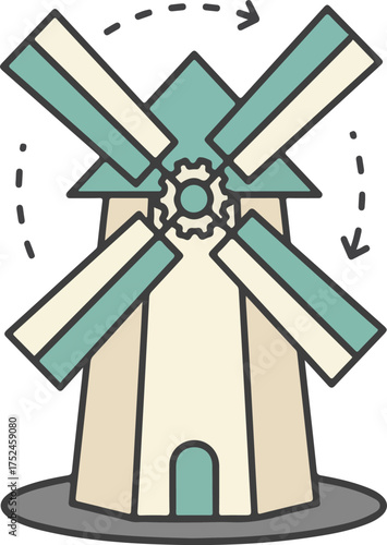 Cartoon Dutch Windmill with Rotating Blades and Gear Detail traditional agriculture