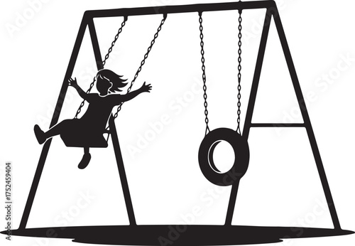 Silhouette of a child swinging on a swing set with a tire swing playground girl