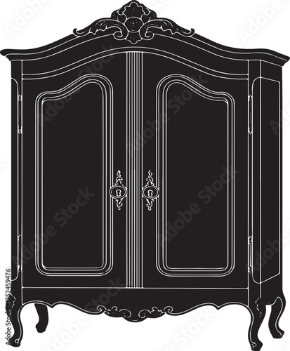 Silhouette of an Ornate Vintage Wardrobe with Carved Details and Double Doors closet cabinet