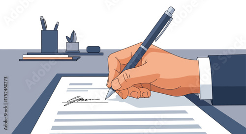 Hand Signing Document with Pen.