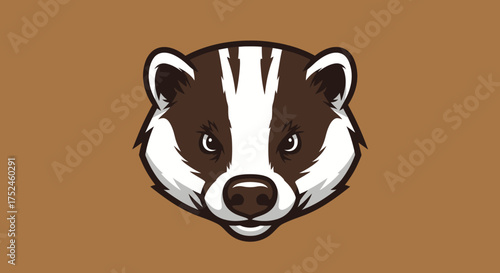 Illustration of a Badger Head on a Brown Background.