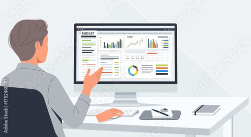 Man Analyzing Financial Data on Computer Screen.