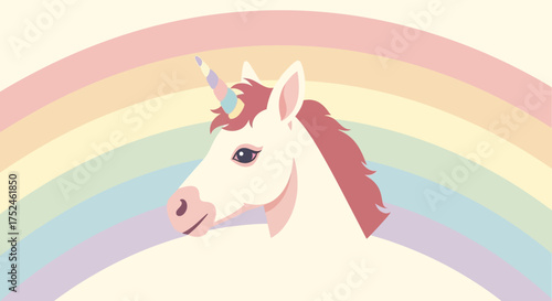 Unicorn Head with Pastel Rainbow Background.