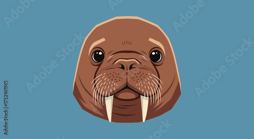 Walrus Face Close Up Portrait Illustration.