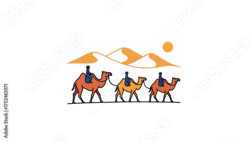 Desert Camel Caravan Rider Sand Dune Travel Adventure Vector Illustration