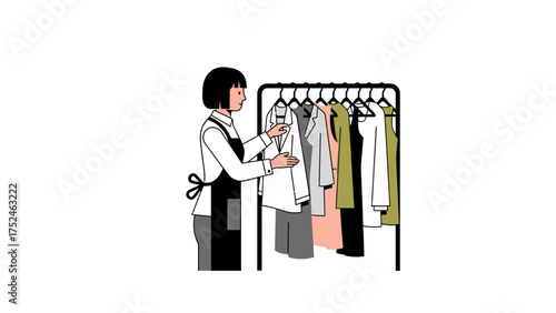 Shop Assistant Arranging Clothes Rack Fashion Boutique Store Service Vector