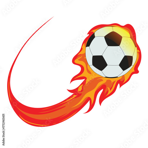 Classic black and white soccer ball with long flame tail, representing energy, strength, and speed. Perfect for sport branding, football posters, and power shot design concepts.