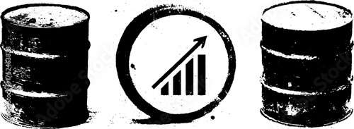 Financial growth and oil market linocut illustration set