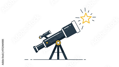 Astronomical Telescope Observing Shining Star Space Science Research Vector Icon
