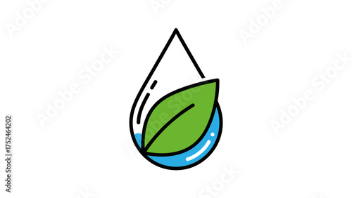 Water Drop Leaf Eco Friendly Nature Conservation Minimalist Symbol Vector