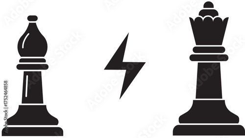 Bishop versus Queen chess game conflict symbol
