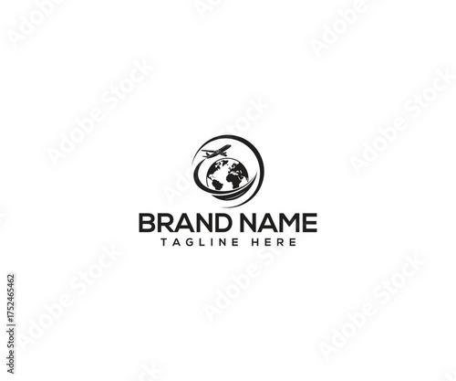 Global Flight: A sleek logo depicts a plane circling a globe, symbolizing global reach and international travel. Emphasizing worldwide connectivity and exploration.