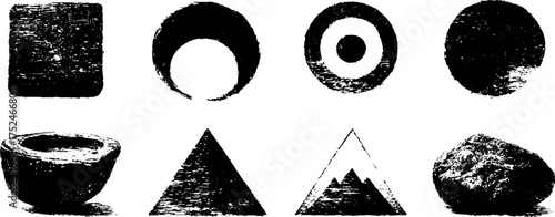 Abstract geometric grunge linocut set for artistic design