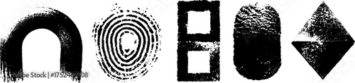 Black and white grunge stencil line art set with arch and geometric shapes