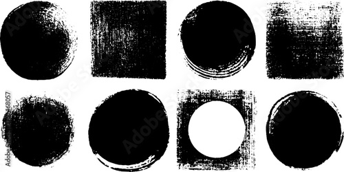 Black and white grunge grid stencil set with textured pixel patterns for artistic design