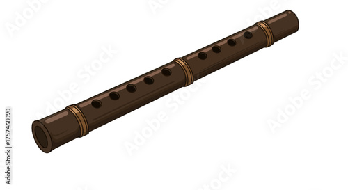 A traditional Japanese bamboo flute, the shakuhachi, with its characteristic dark wood finish and finger holes, presented in a clean illustration