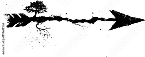 Rustic grunge arrow with tree silhouette for boho design concepts and decoration