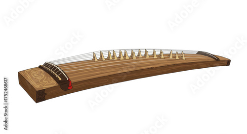 Illustration of a traditional Japanese koto, a plucked string instrument, isolated on a white background