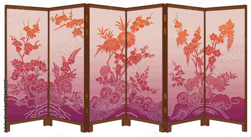 Japanese Folding Screen With Delicate Floral Motifs and Intricate Patterns, A Beautiful Decorative Piece