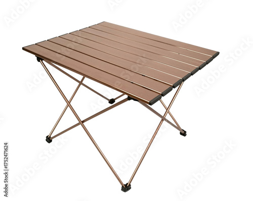 Foto Compact foldable aluminum table for outdoor camping and travel isolated on trans
