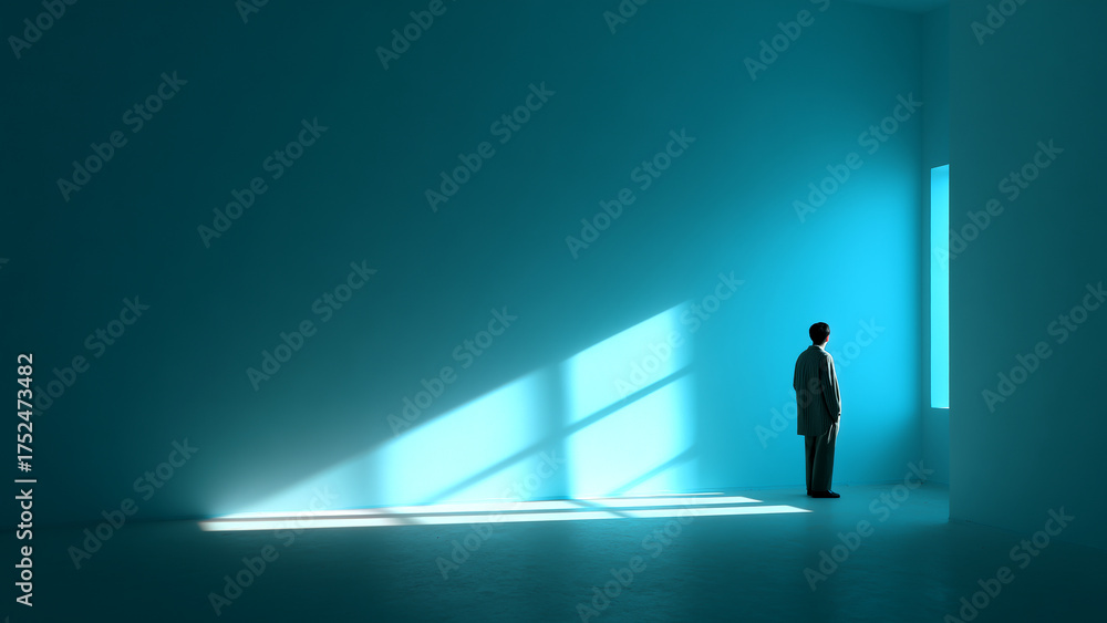 Obraz premium 未来を見据えて窓の外を眺めるビジネスマン