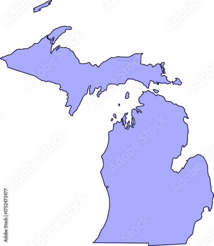 Blue silhouette vector of Michigan state boundary, rendered in a solid blue fill, providing a clean, minimalist, impactful graphic of the Great Lakes territory, including both peninsulas.

