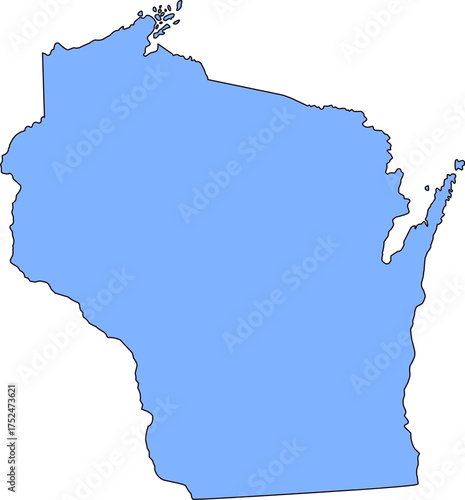Blue silhouette vector of Wisconsin state boundary, rendered in a solid blue fill, providing a clean, minimalist, and impactful graphic representation of the Midwestern U.S. territory.

