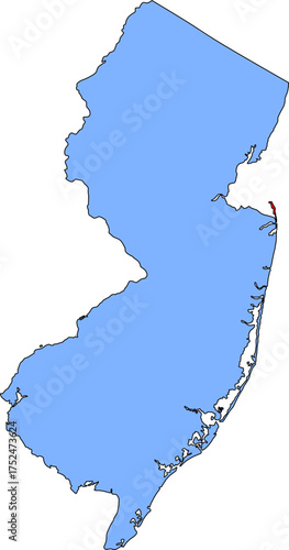 Blue silhouette vector of New Jersey state boundary, rendered in a solid blue fill, providing a clean, minimalist, and impactful graphic representation of the Mid-Atlantic U.S. territory.

