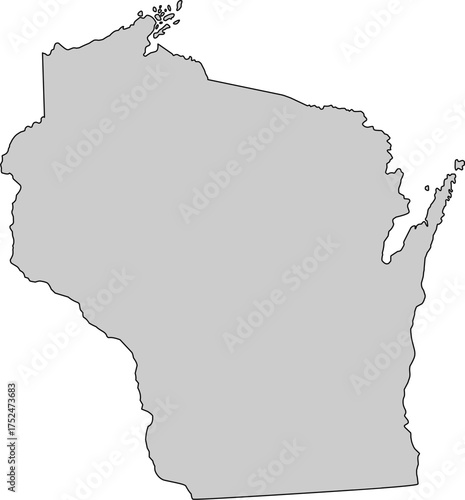 Gray silhouette vector of Wisconsin state boundary, rendered in a solid gray fill, providing a clean, minimalist, and impactful graphic representation of the Midwestern U.S. territory.

