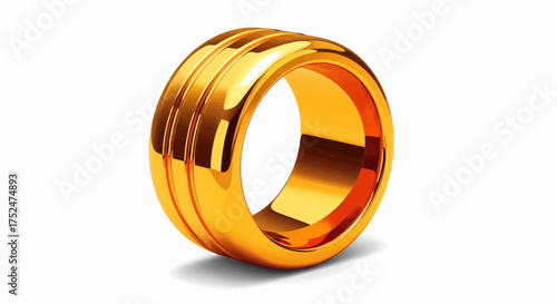 Shiny gold wedding band with three grooves, a realistic 3D jewelry concept vector illustration on white background