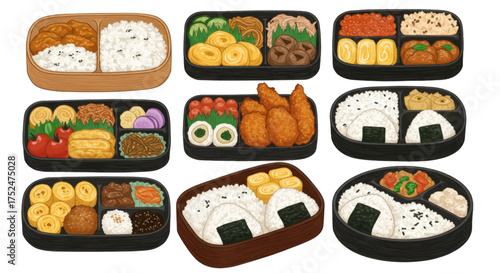 Japanese Bento Boxes A Delicious Collection of Delicious Meal Boxes Filled with Rice, Sushi, and Other Foods