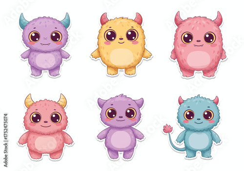 Adorable colorful cartoon monsters set for children's designs, party invitations, stickers, or playful branding seeking cute, whimsical, and fantasy characters