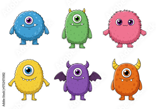 Delightful monster character set for playful designs, bringing cute and colorful spooky fun to your creative projects with whimsical, charming creatures