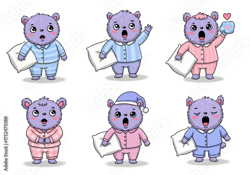 Adorable cartoon bears in pajamas ready for bedtime, perfect for children's books, cute designs, and sweet dreams, a charming bedtime story illustration