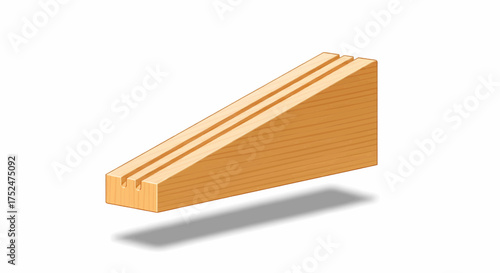 Isometric wooden wedge block with parallel grooves, a detailed carpentry wood element isolated vector illustration