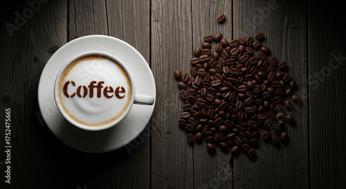 Top view of a cappuccino with the word 