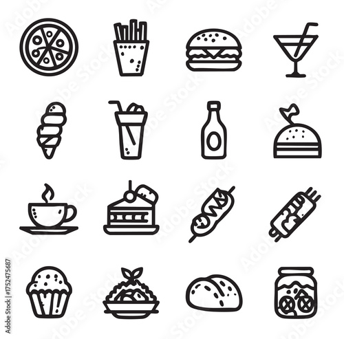 Black line art food icon set