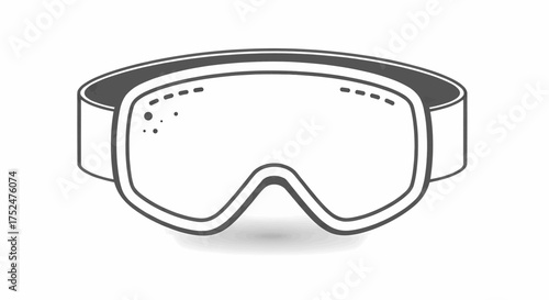 Simple line art icon of ski goggles for winter sports. Protective eyewear equipment isolated on white vector illustration