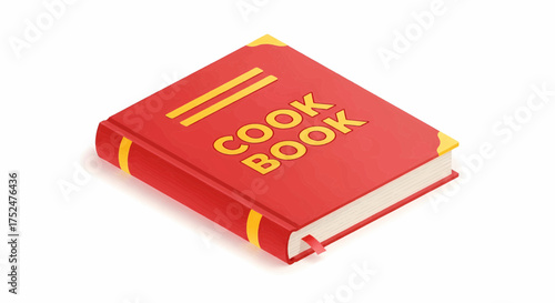 Isometric red cookbook icon vector illustration. A culinary recipe book for cooking and food preparation