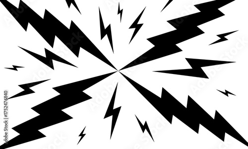 Comic emphasis design for comic book page. Radial zigzag or lightning shapes on white background. Surprise or attention, boom or explosion, shock or power effect. Vector graphic illustration. 
